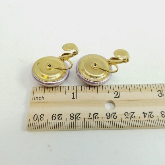 Vintage Pearlescent Purple Silver Tone Dome Clip On Earrings, Retro 80s 90s - Picture 4 of 5